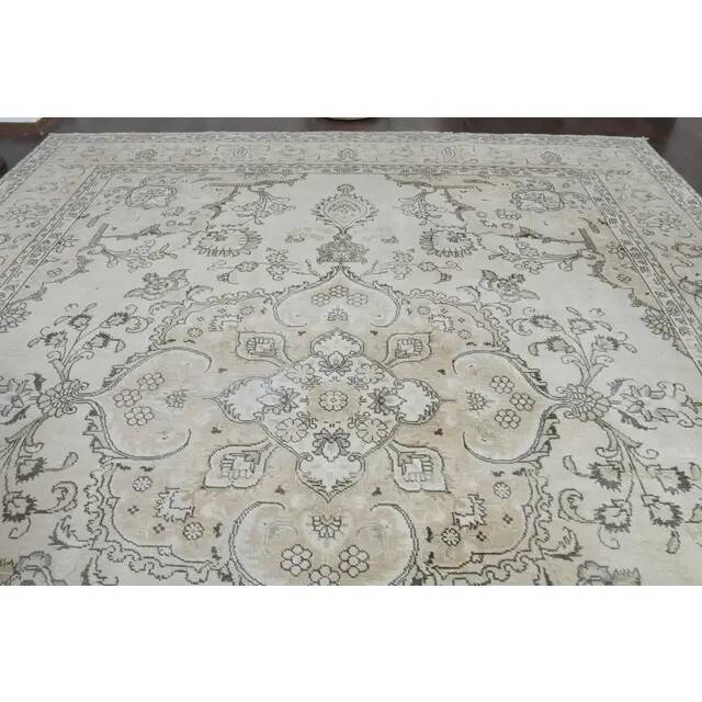 1970s Vintage Persian Handmade Wool Cotton Brown Beige Area Rug 289x381