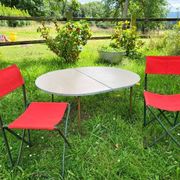 Ensemble table et duo chaises pliantes camping vintage 1970