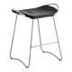 Tabouret de bar sculptural organique contemporain en argent vieux et cuir noir