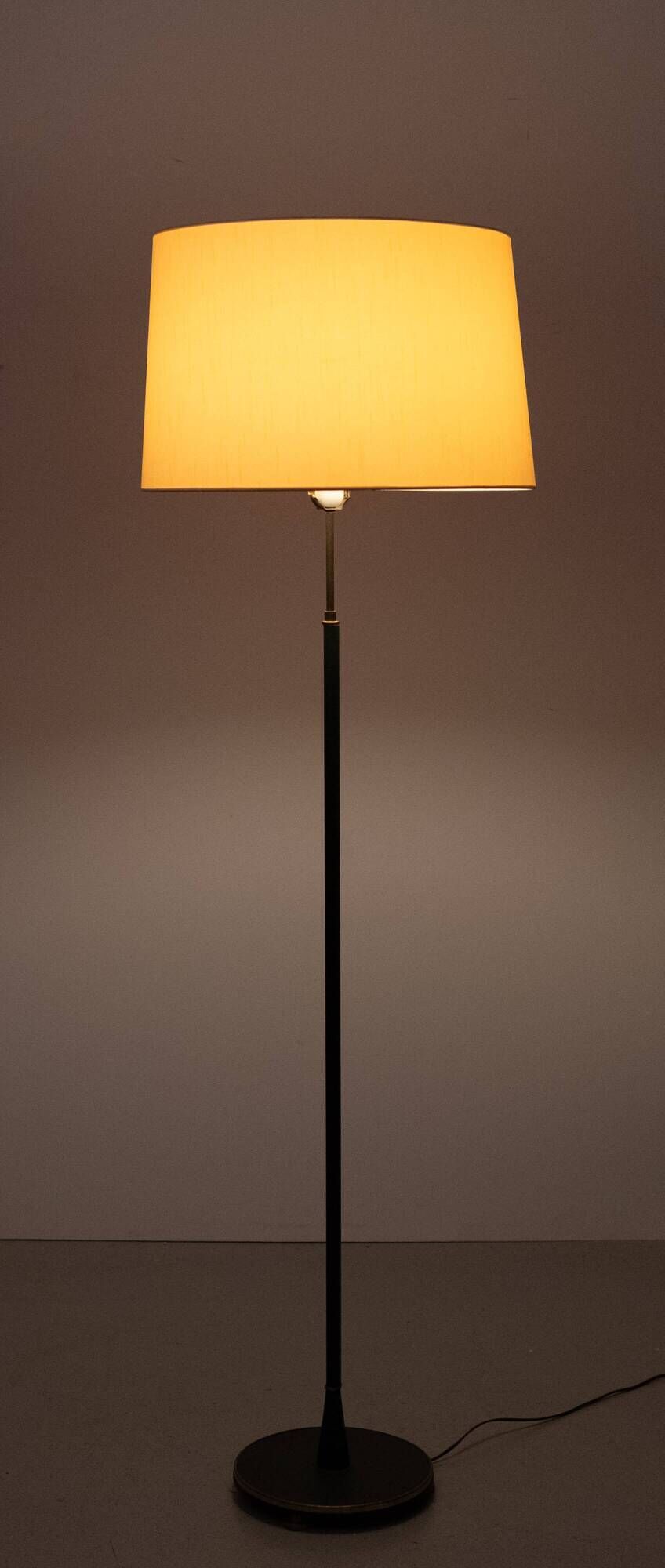 Classic Green Leather rapt floor lamp with shade 1950s France