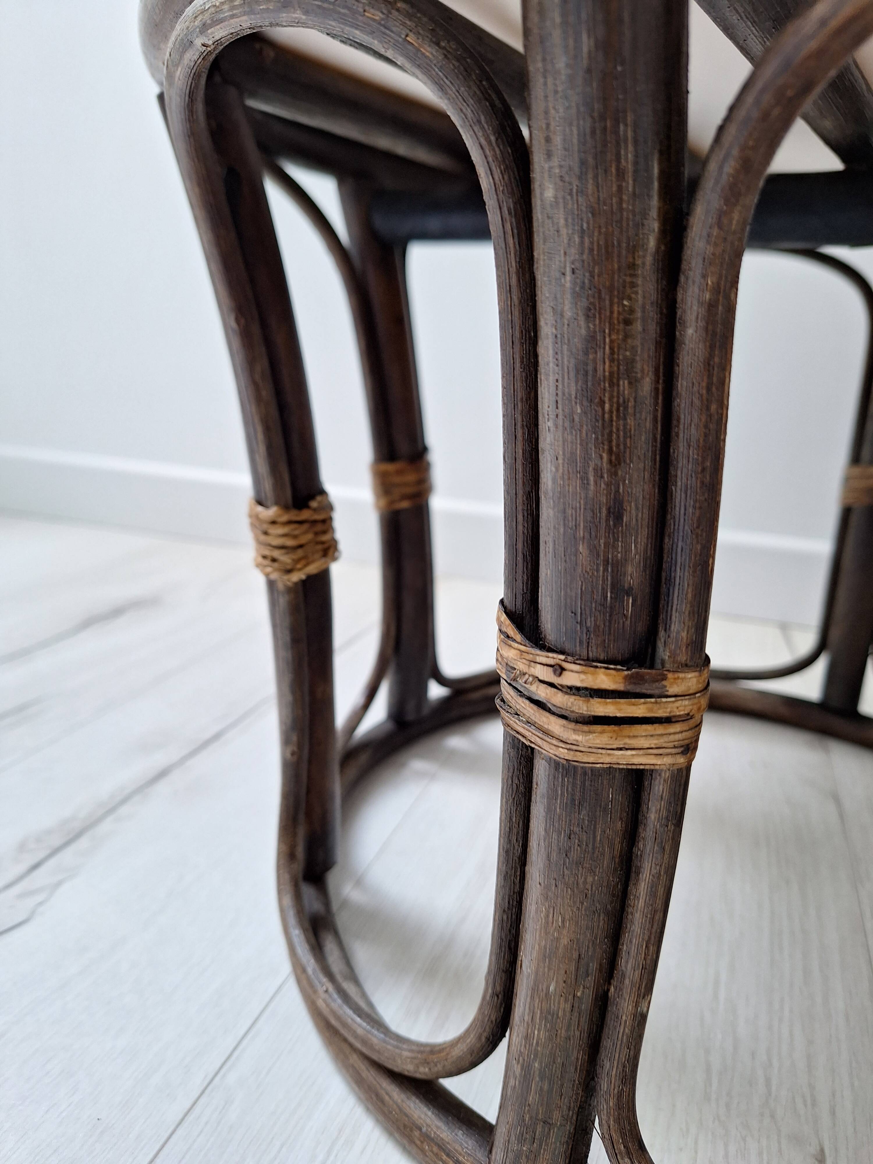Vintage rattan and French terry fabric pouf