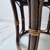 Vintage rattan and French terry fabric pouf