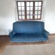 Sofa and its two vintage armchairs in blue velvet