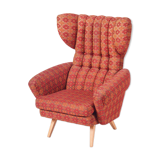 Fauteuil Rouge Midcentury Wingback, État d’origine, fabriqué en Tchéquie des années 1950.