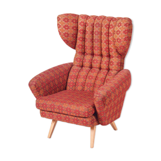 Fauteuil Rouge Midcentury Wingback, État d’origine, fabriqué en Tchéquie des années 1950.