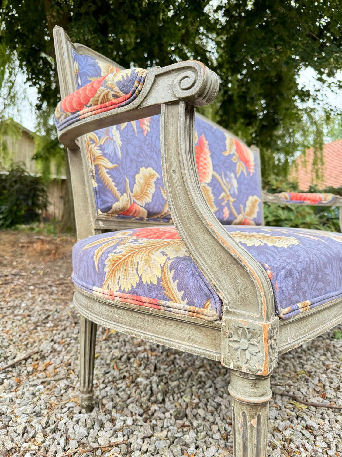 Louis xvi style grey lacquered wood sofa 19th century