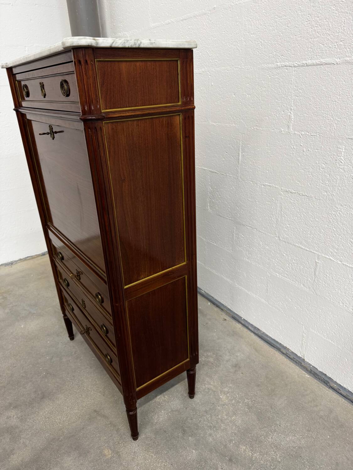 Louis XVI style secretary with marble top