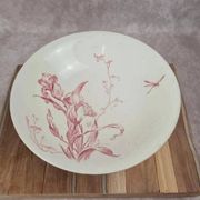 Grand compotier sur pied Gien modèle Iris décor floral rouge