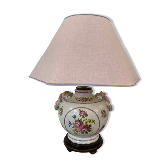 Lampe céramique motif roses