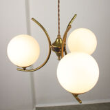 Mid century italian brass and opaline chandelier