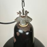 Industrial Black Enamel Factory Lamp with Cast Iron Top, 1950s