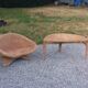 Fauteuil rotin et table basse rotin design des années 70