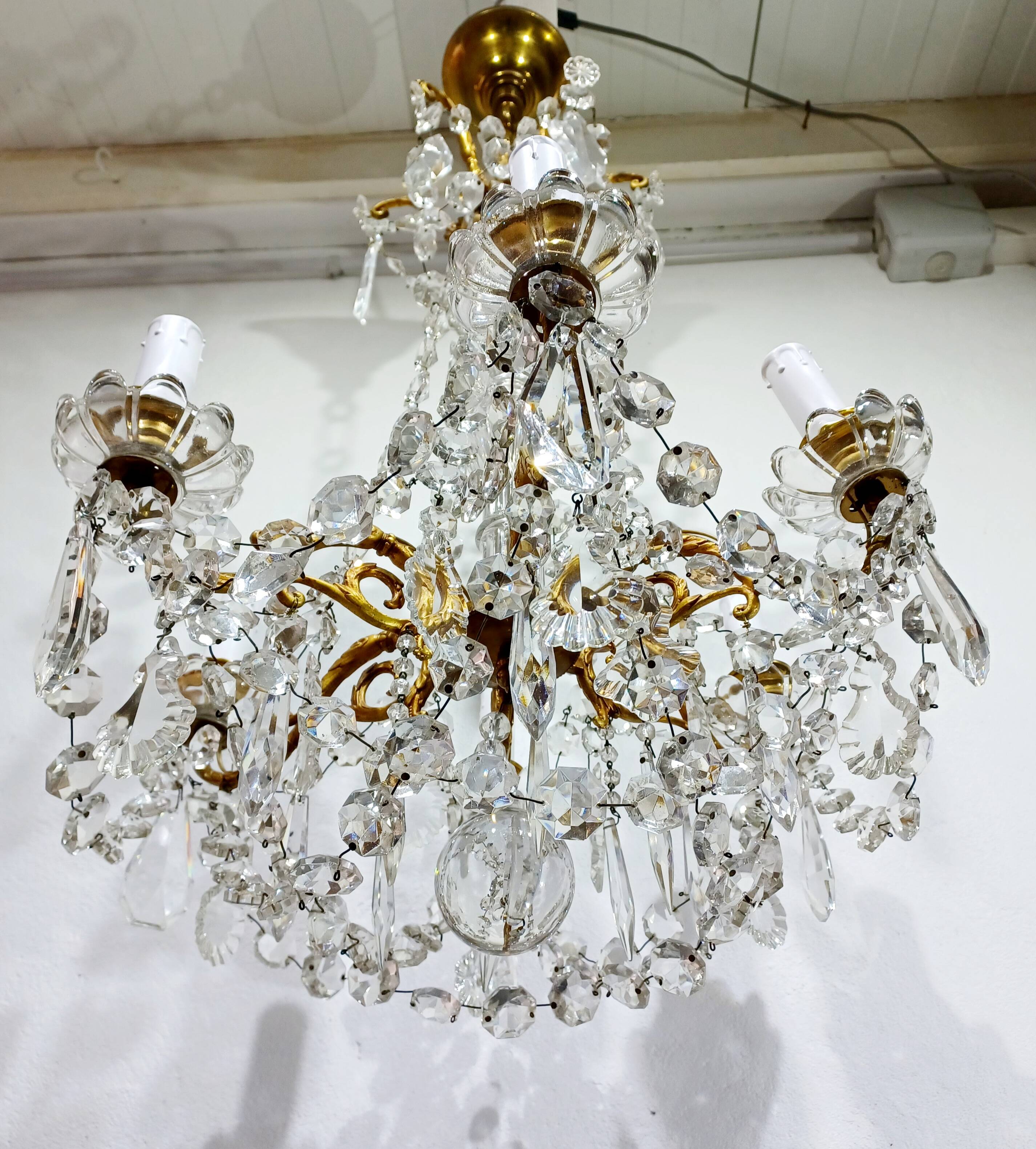 6 Light Bronze And Crystal Chandelier
