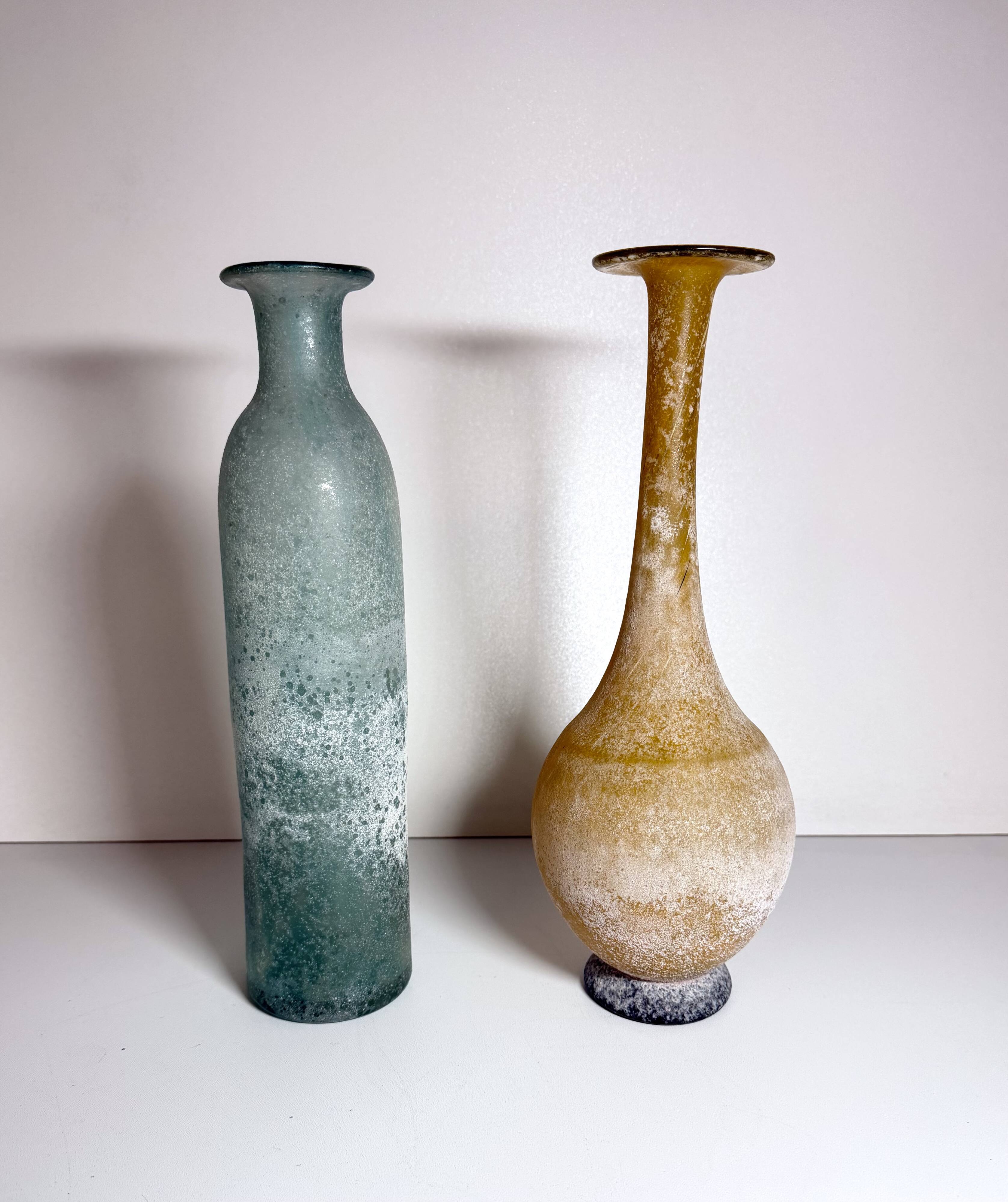 Teal Scavo Glass Bottle Vase attr. to Gino Cenedese, Italy