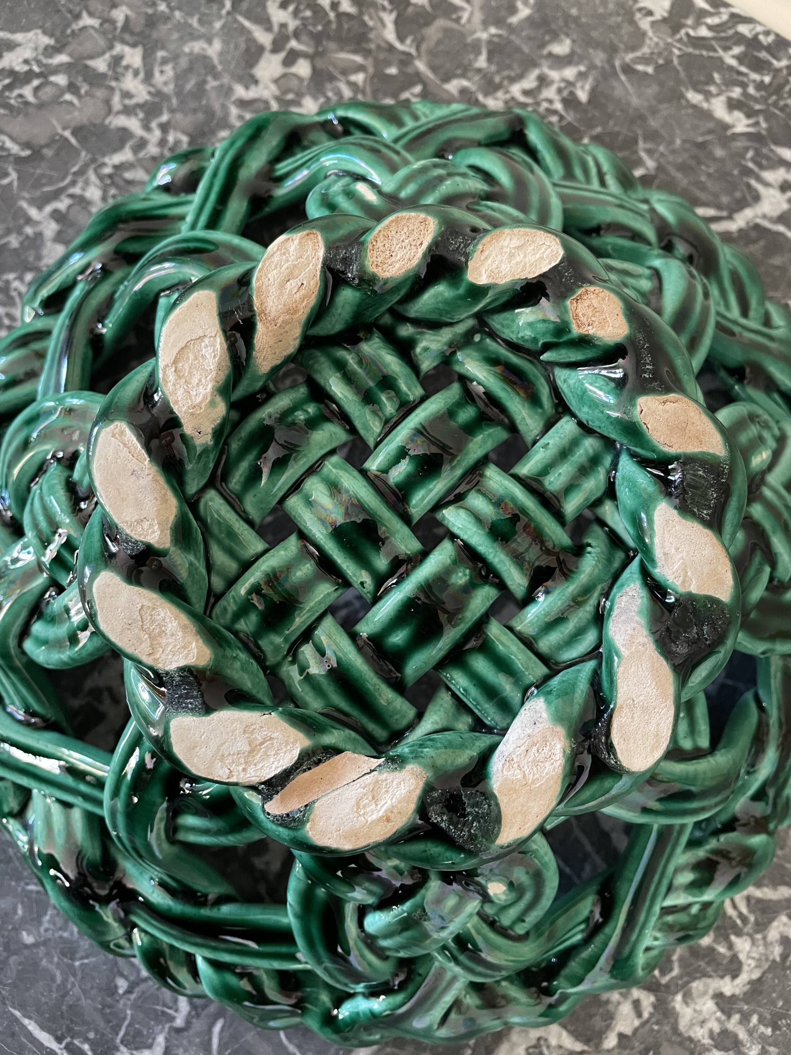 Braided earthenware basket