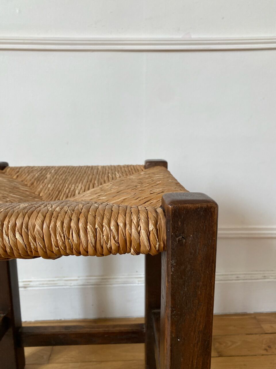 Wooden stool and antique straw