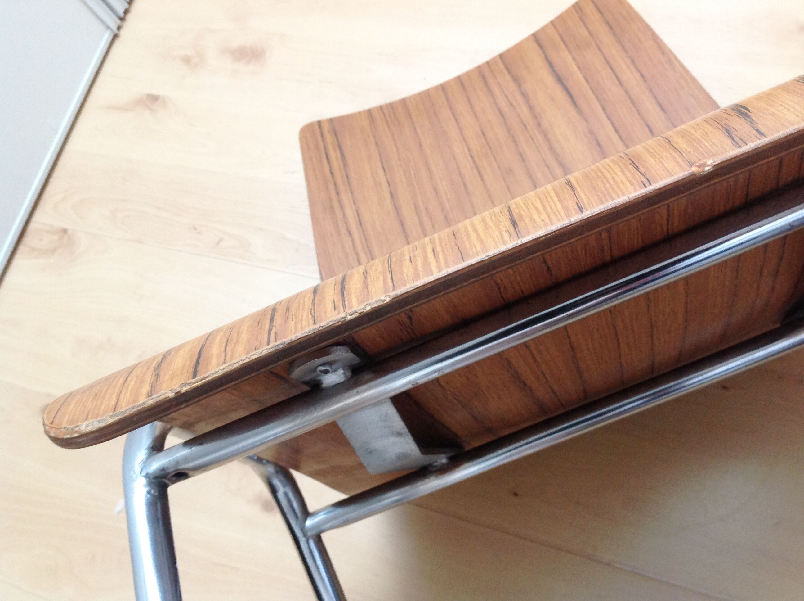Multiplied wooden chair and chrome feet, vintage 60/70s