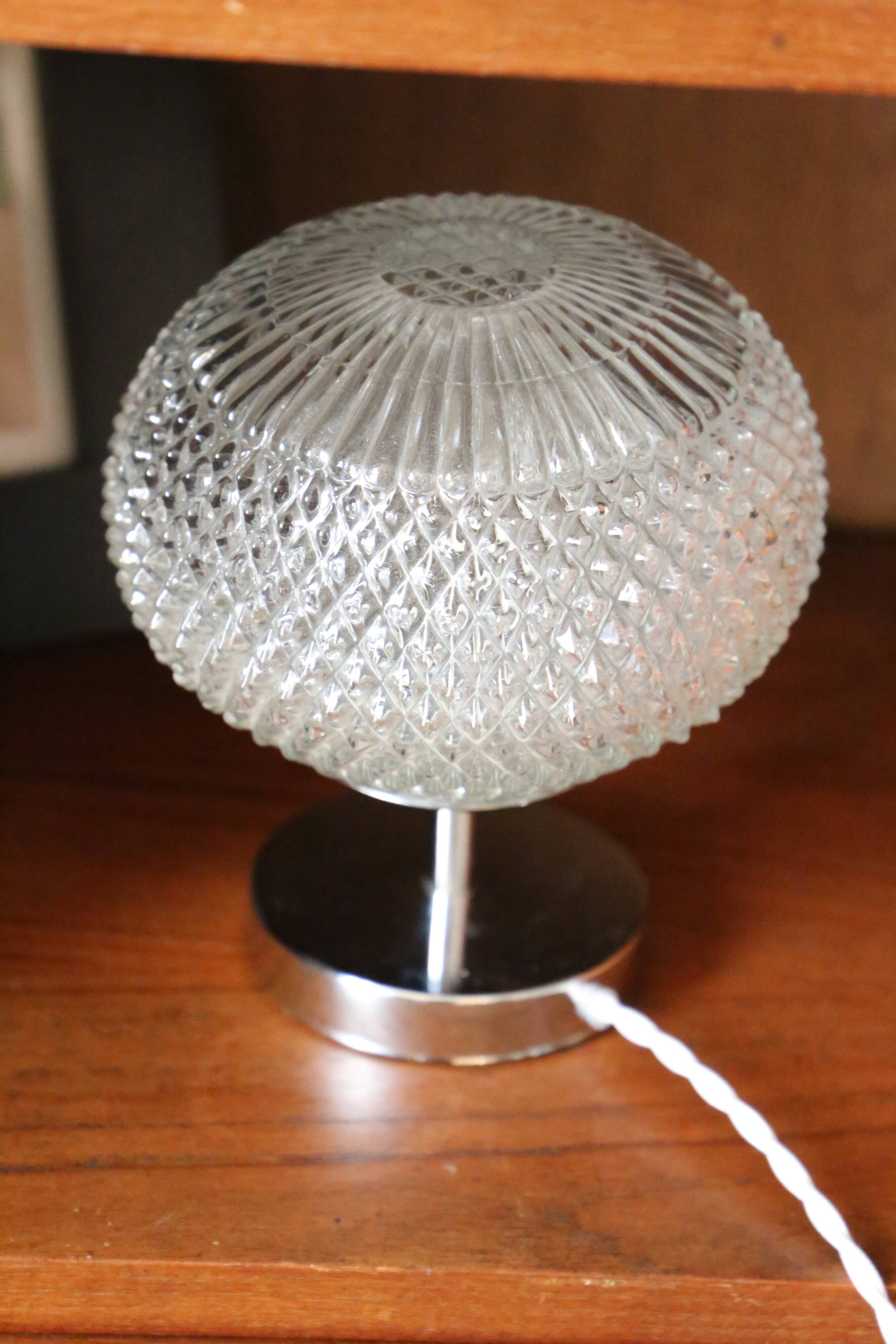 Vintage table lamp, diamond-style glass globe