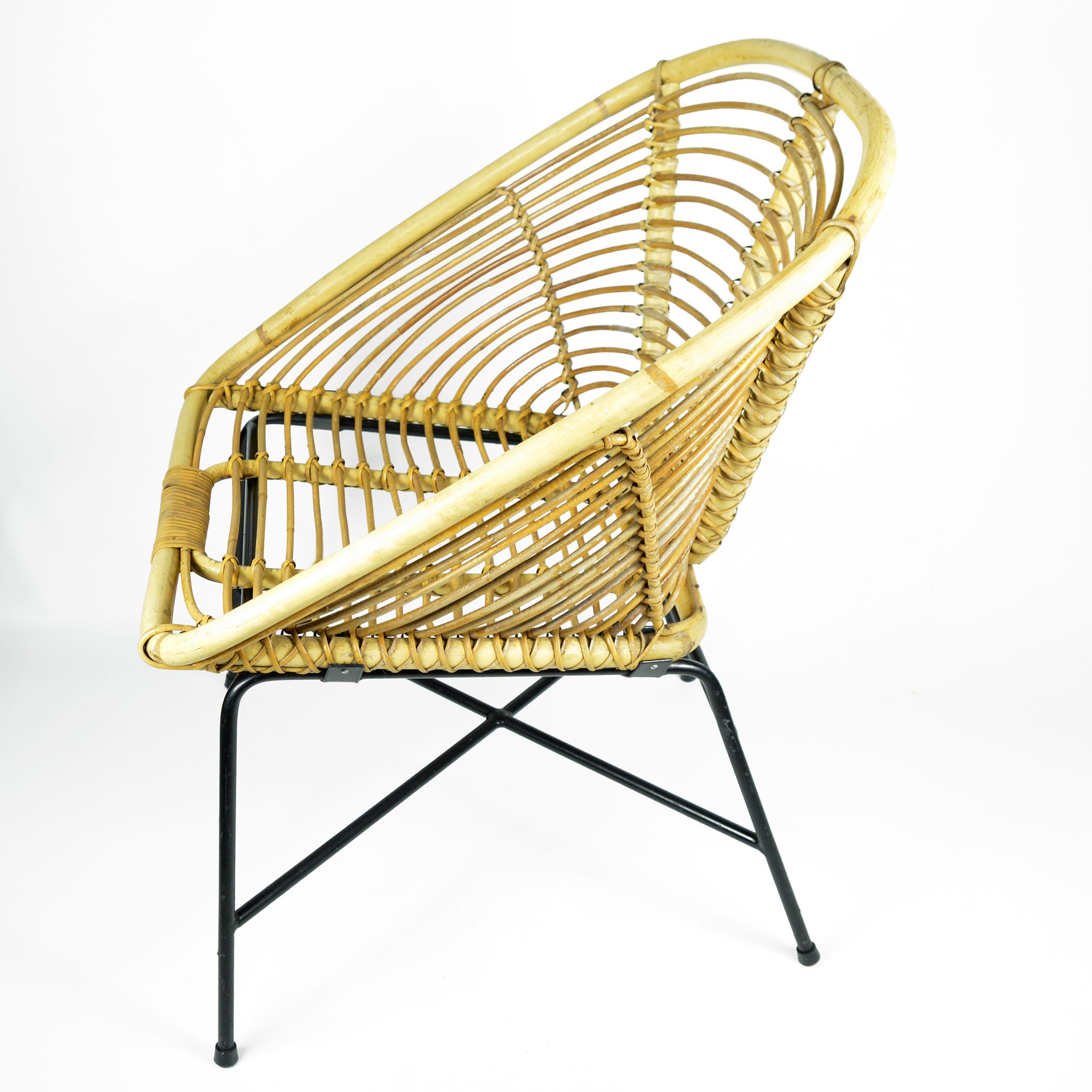 1960s Scandinavian modern rattan bucket armchair, Denmark