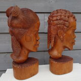 pair of wooden African bust statues