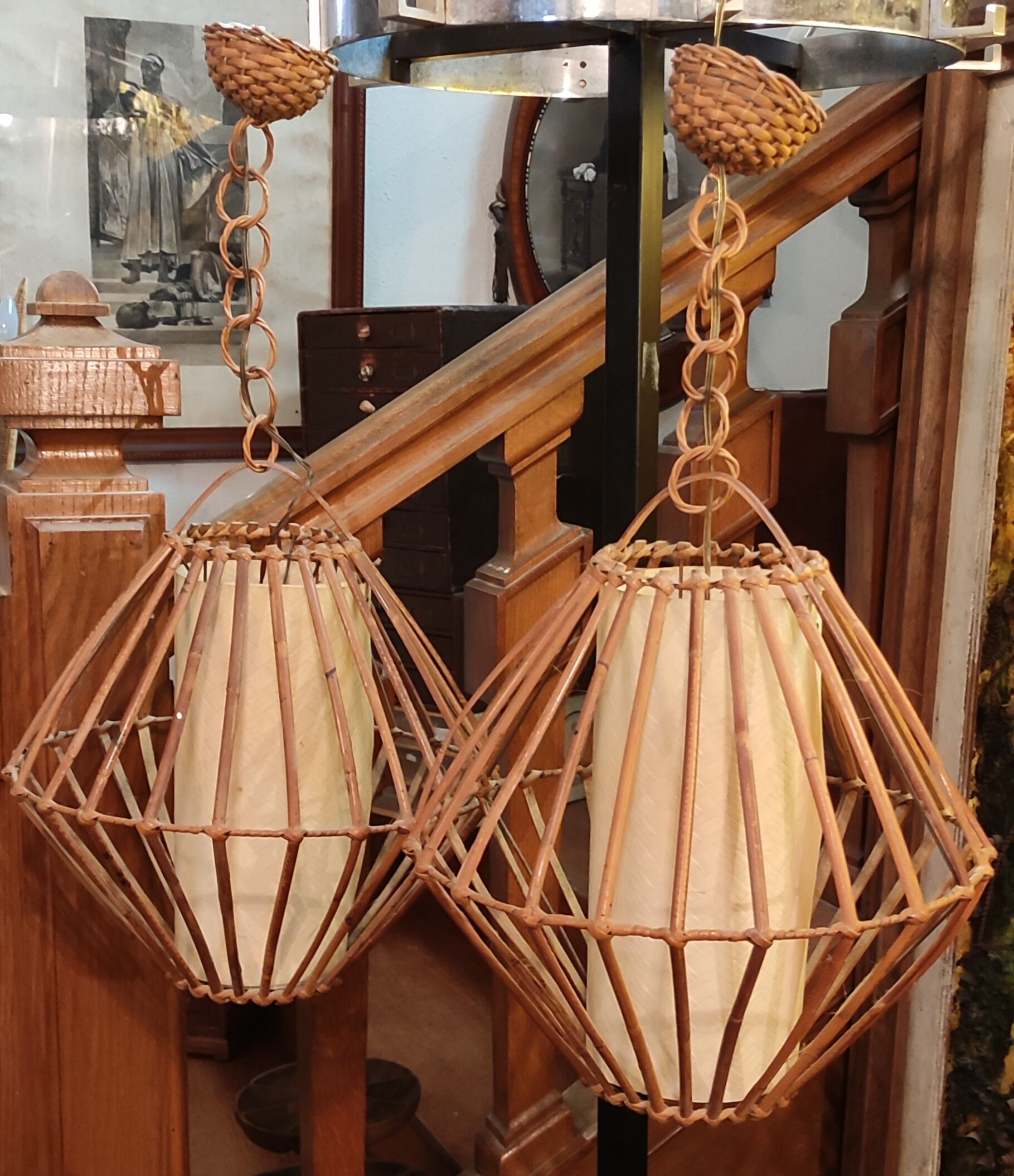 Pair of rattan suspensions 1960s-1970s