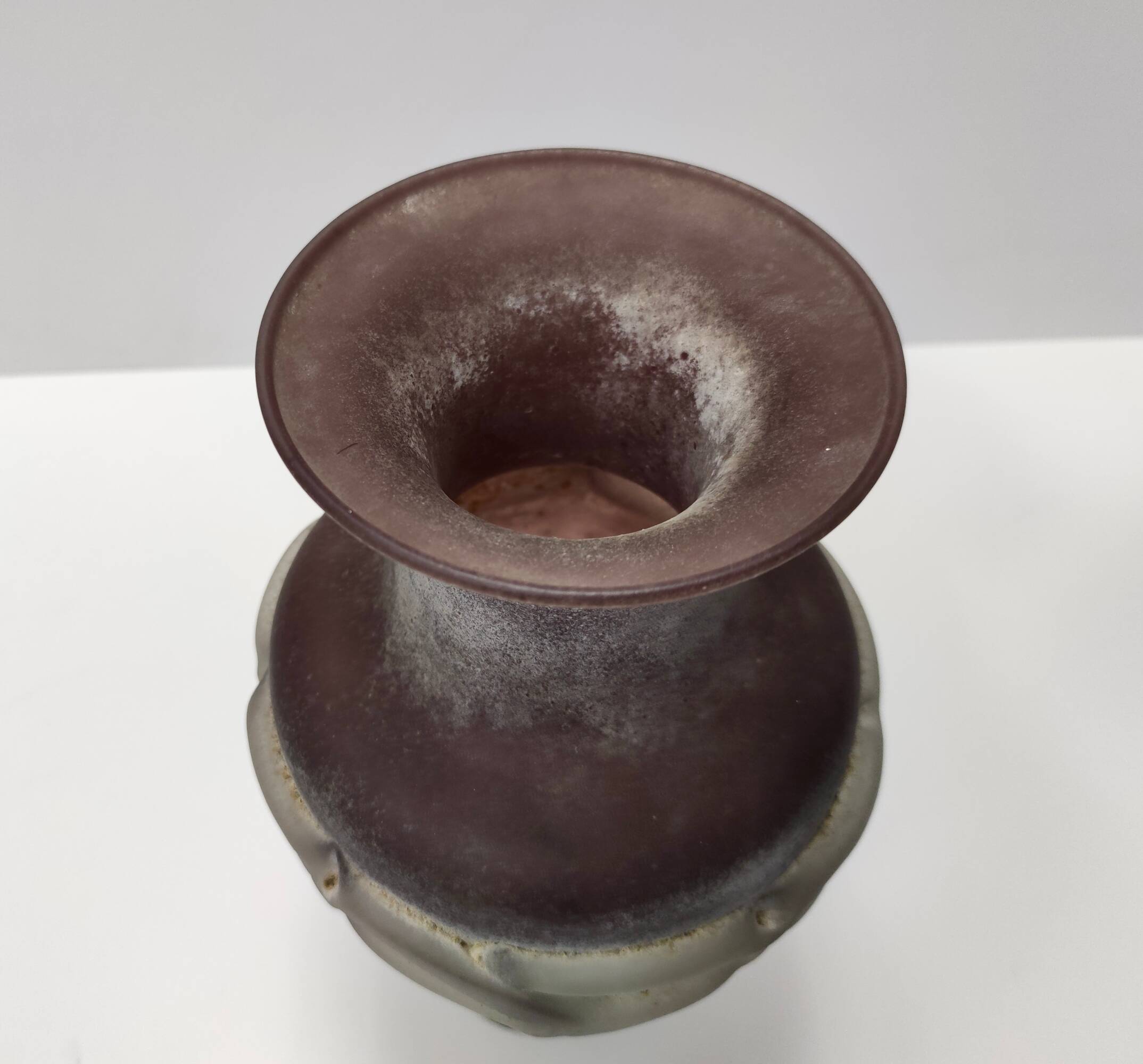 Stunning Postmodern Brown Hand-Molded Scavo Glass Vase, Italy