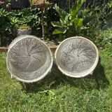 Set of 2 Vintage White Rattan Armchairs – 1970s