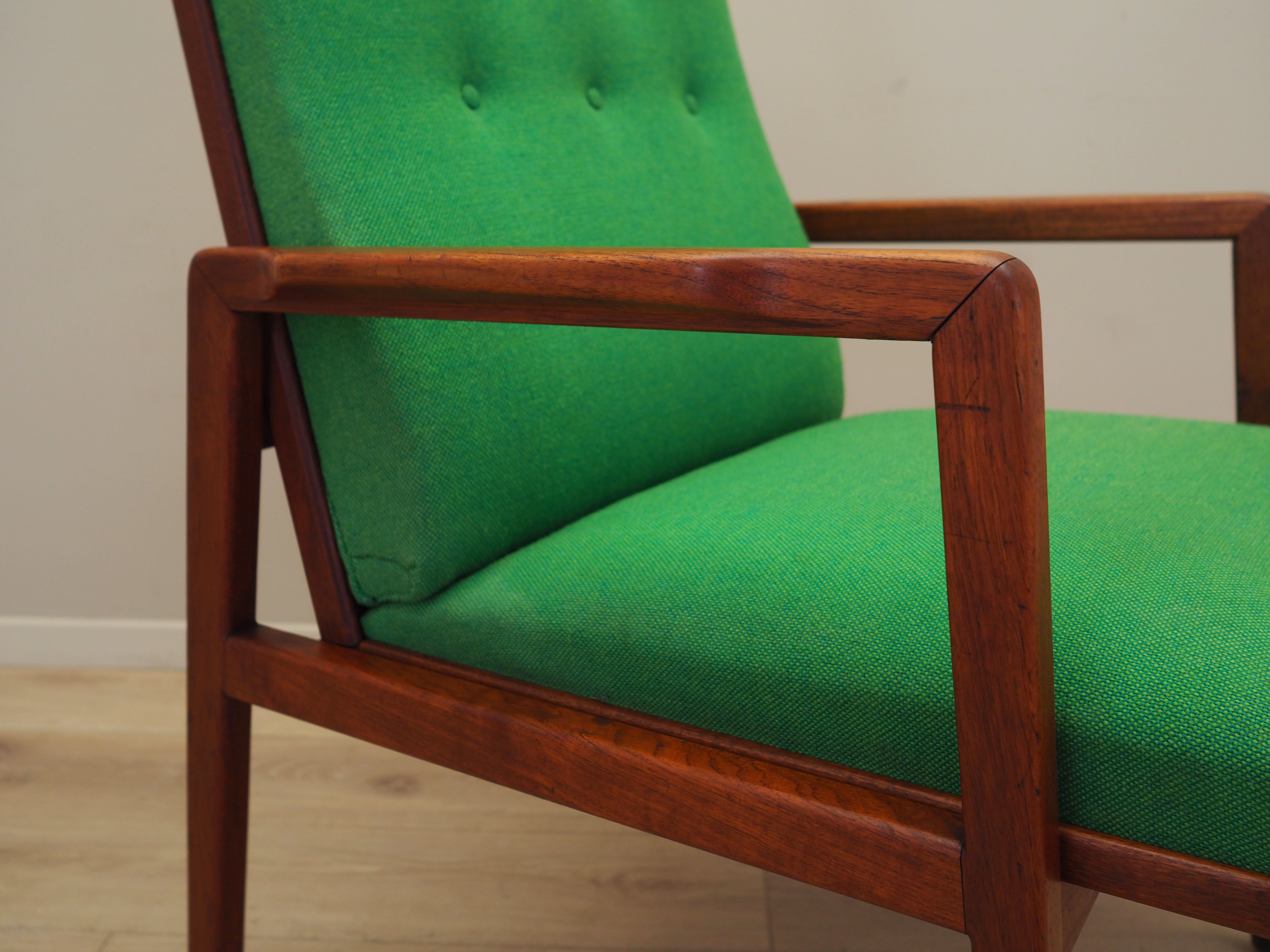 Teak green armchair, Danish design, 1970s, production: Denmark