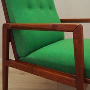 Fauteuil danois en teck et tissu vert, années 1970