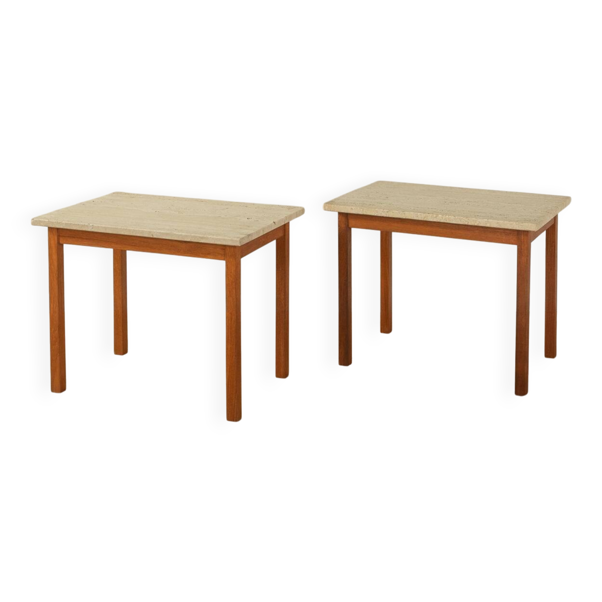 2 tables d'appoint en travertin avec structure en teck, années 1960