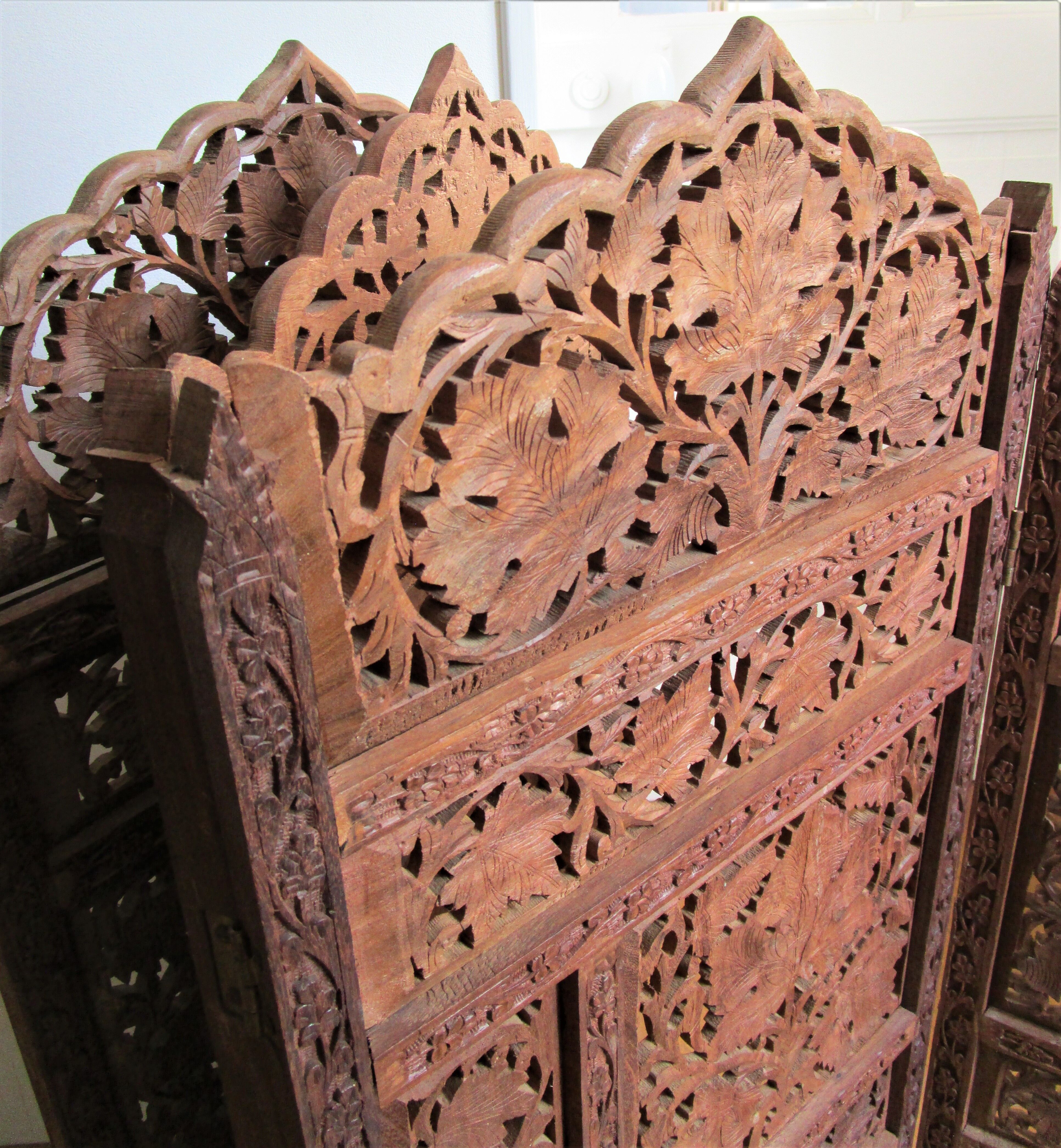 Solid wood screen carved four vintage panels height 98 cm