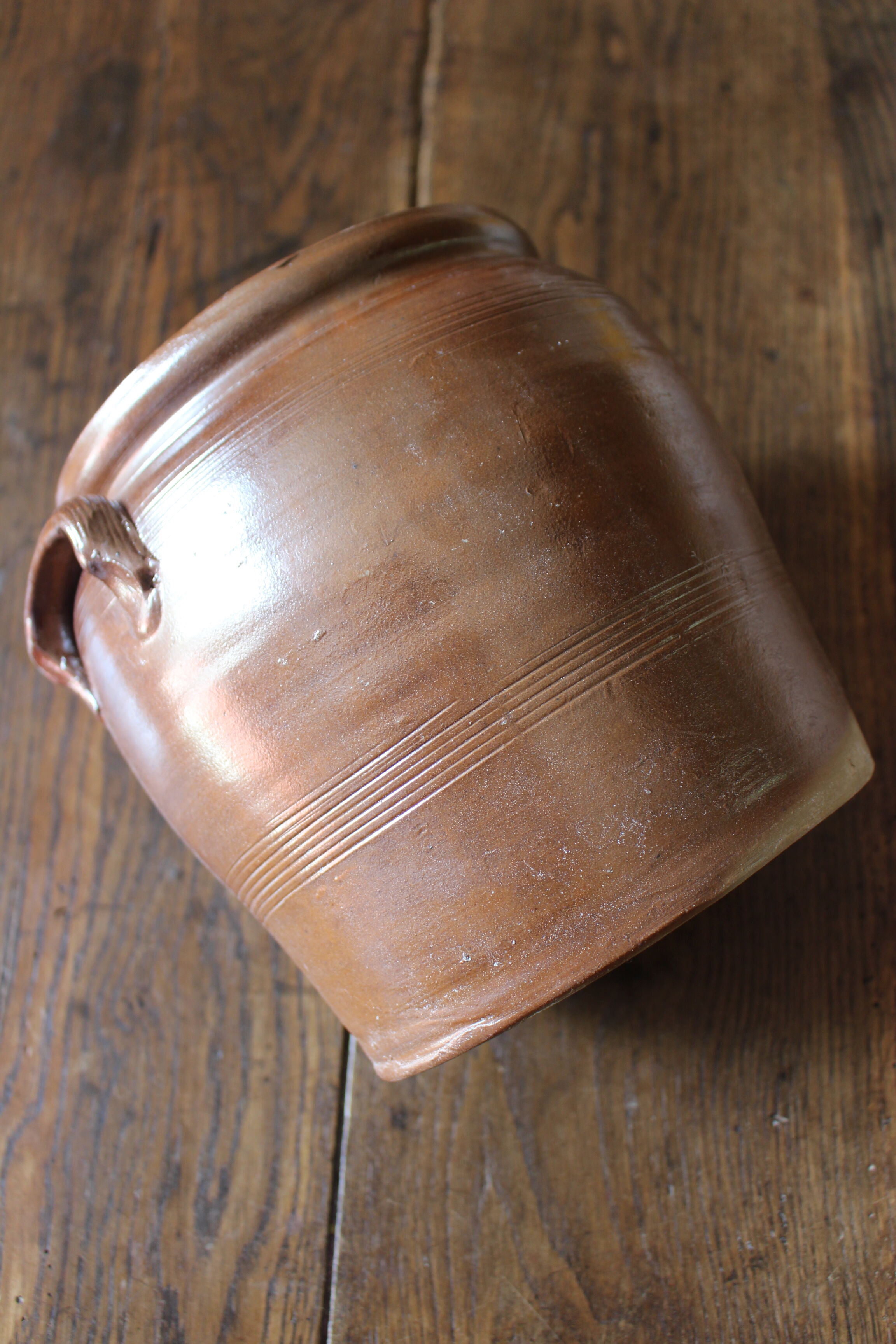 Brown terracotta pot two handles glazed interior