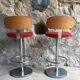 Pair of vintage bar stools with backrest - stainless steel base - 1960