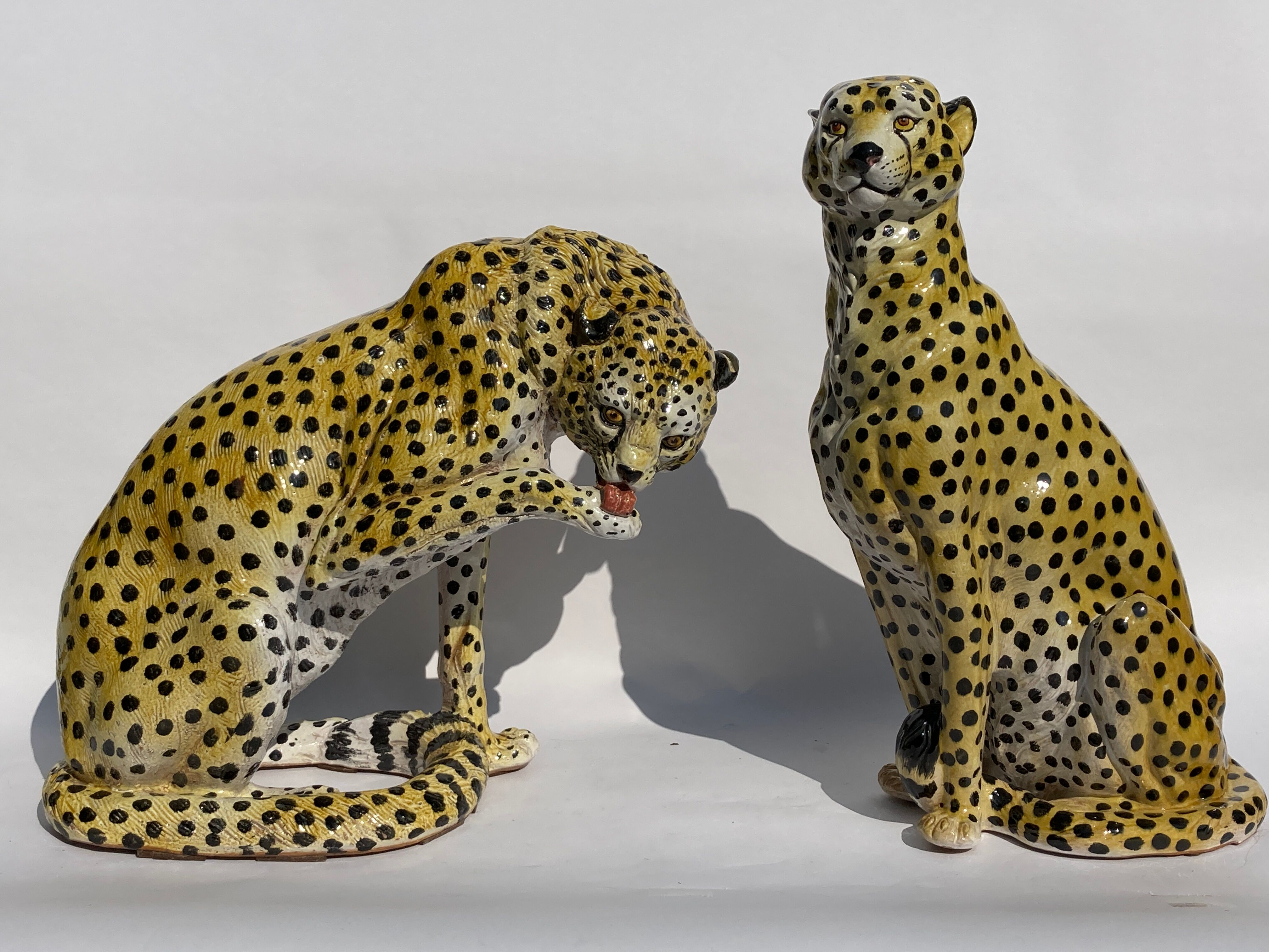 Terracotta ceramic cheetah or leopard statue, 1950s
