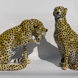 Terracotta ceramic cheetah or leopard statue, 1950s