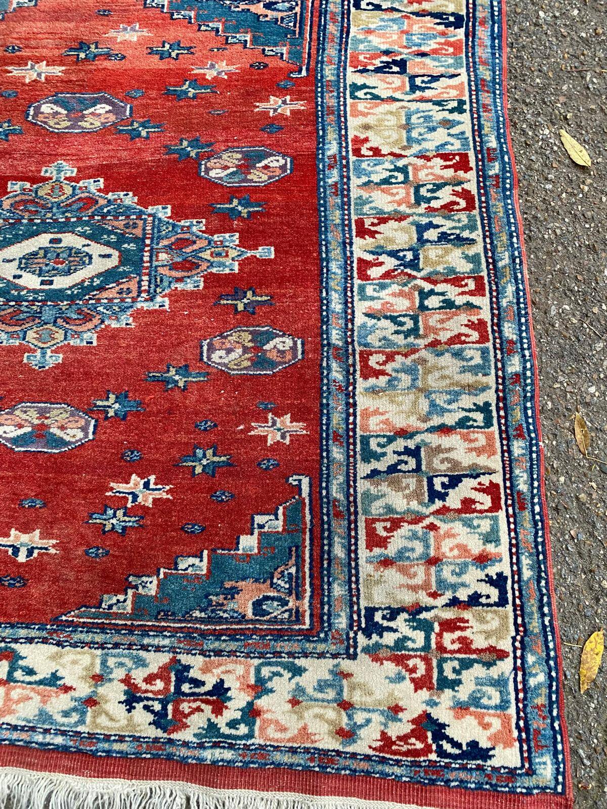 Nemrut square burgundy Persian wool rug, 100x100cm