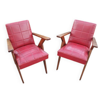 Pair of antique vintage armchairs with compass legs