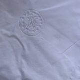 Large pillowcase, white cotton, lined with lace and monogrammed, closed with mother-of-pearl buttons