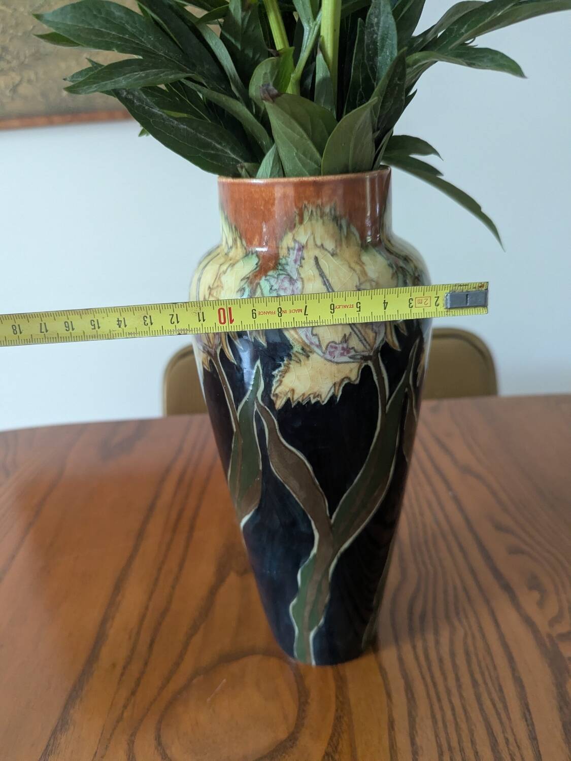 Art Nouveau vase in glazed ceramic, floral decoration, Gouda type, circa