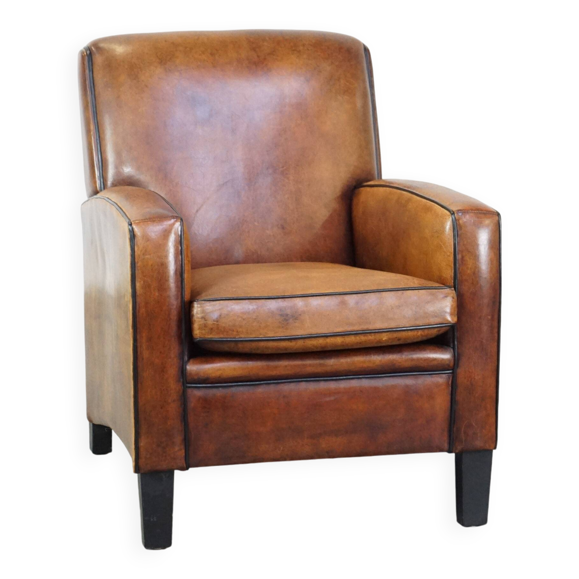 Art Deco sheep leather armchair with a lot of character