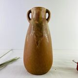 Vase soliflore sandstone ancient form amphora brown and gold signed Denbac