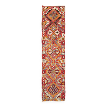 Turkish Handwoven Vintage Herki Kilim 88 cm x 334 cm