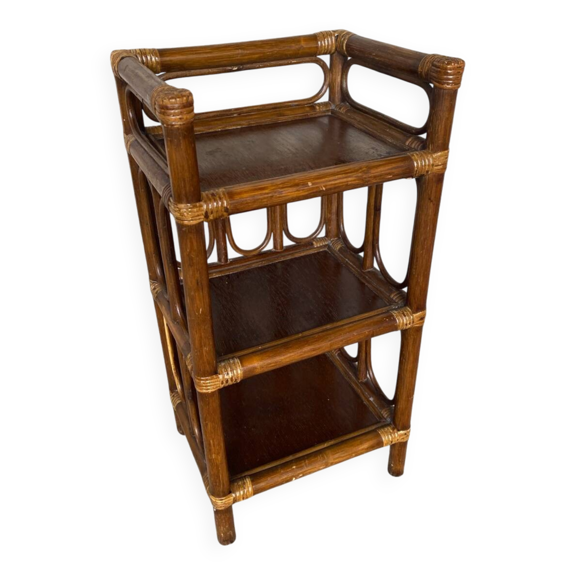 Vintage 1960s Rattan Shelf Unit with 3 Shelves #D621