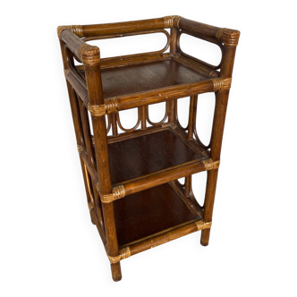 Vintage 1960s Rattan Shelf Unit with 3 Shelves #D621