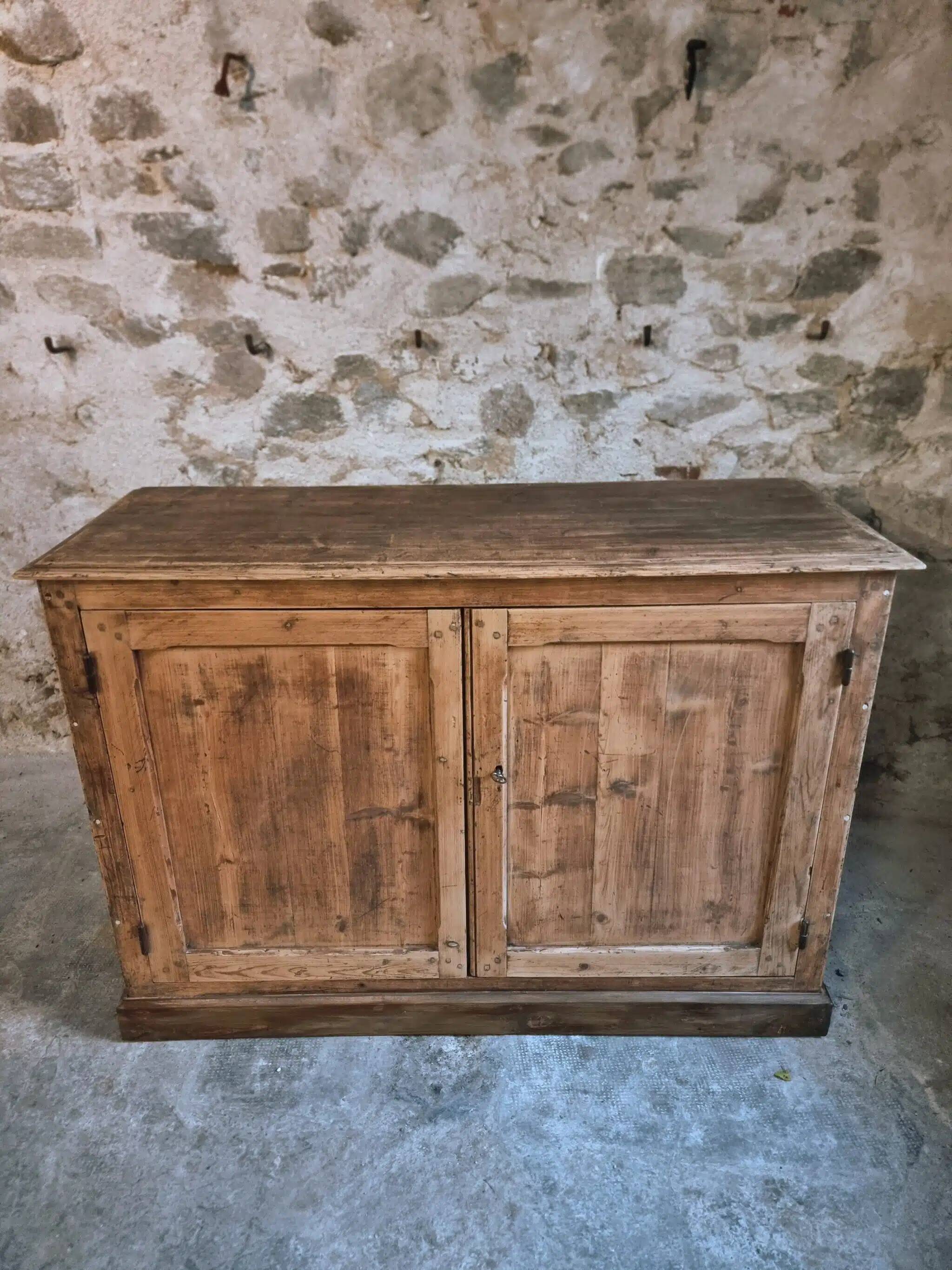 Antique French work cabinet in pine with two doors – rustic country style
