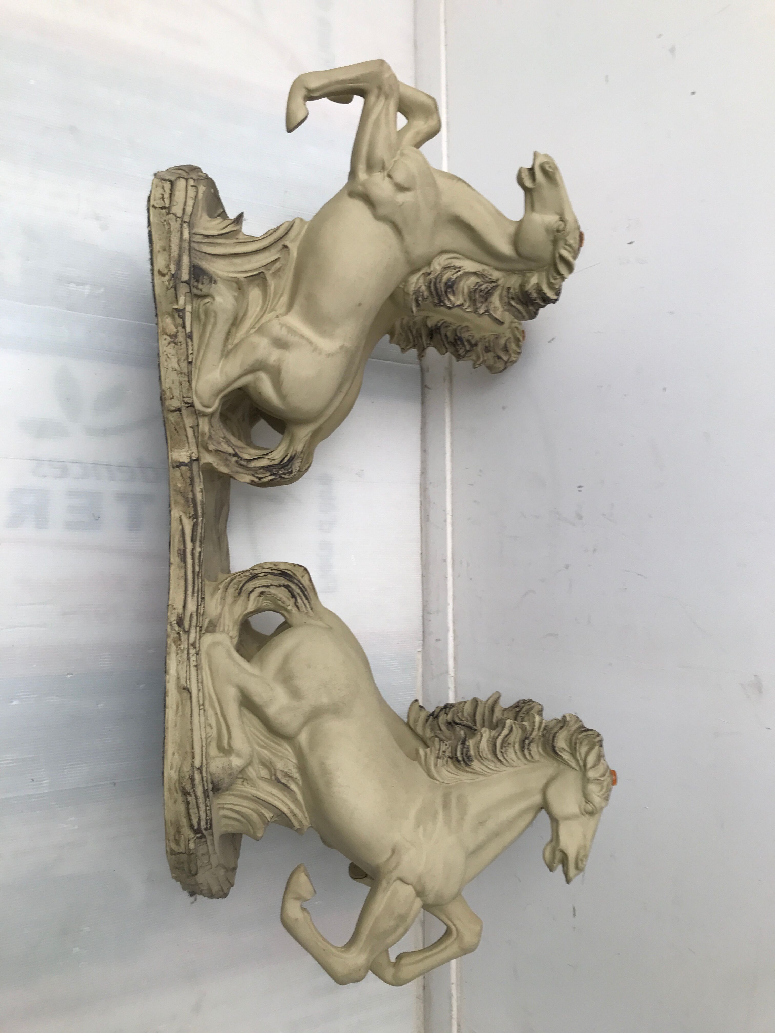 Coffee table glass top on 4 vintage horses