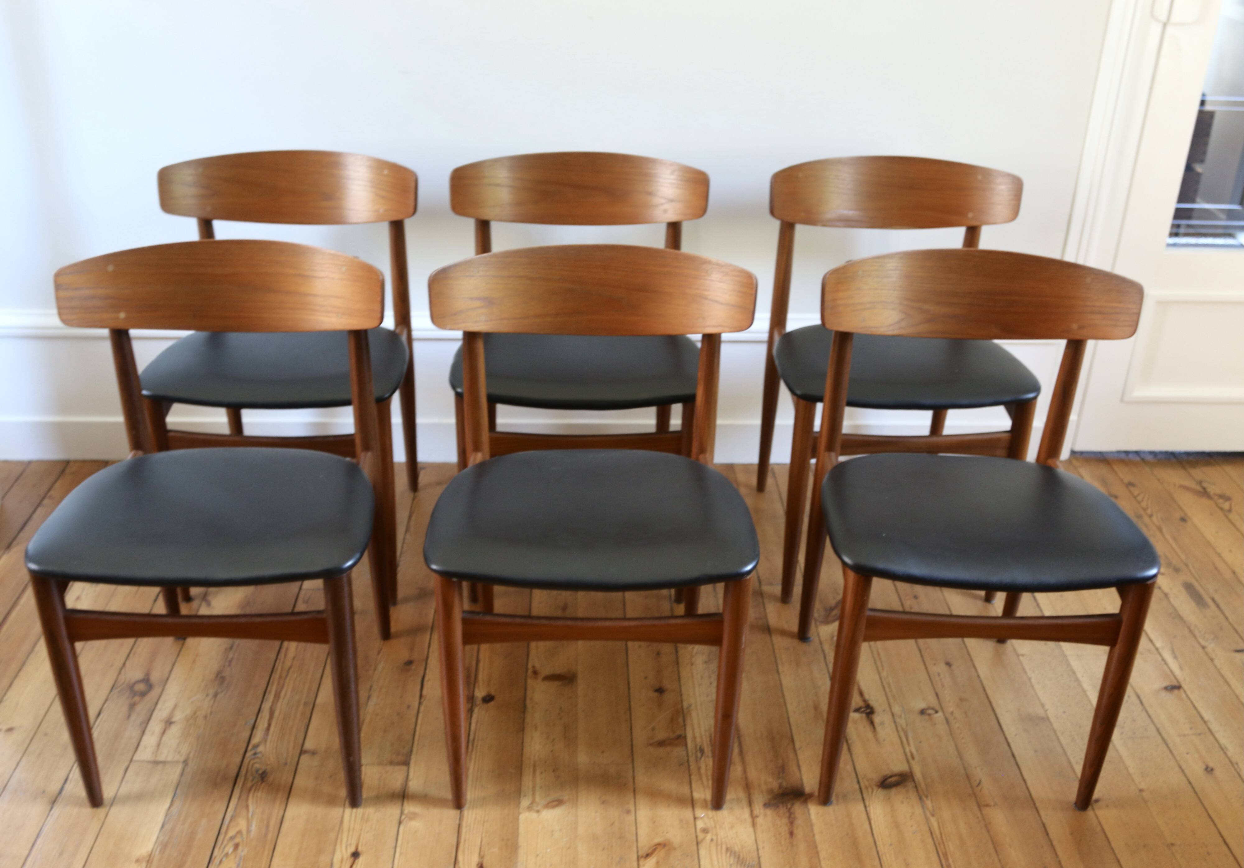 Set of 6 Scandinavian vintage teak chairs HW Klein 1960