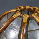 Flower hanging lamp in mother-of-pearl capiz and wicker