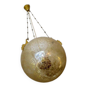 Doria Leuchten frosted glass and brass pendant light, 1970s