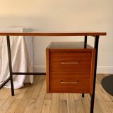 lacquered wood desk and black steel legs design from the 60s and 70s